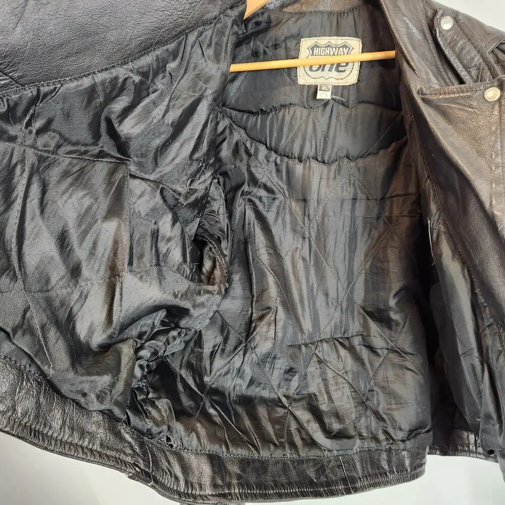 Highway One Harley Davidson Vintage Black Leather Moto Motorcycle Jacket XL